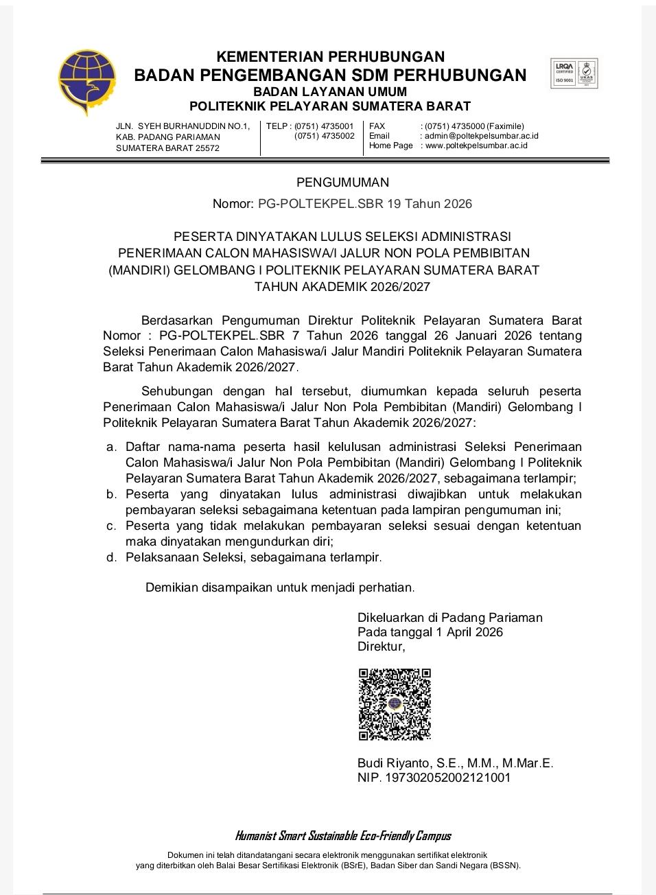 Pengumuman SIPENCATAR Jalur Mandiri Gelombang 1: Hasil Administrasi, Seleksi Lanjutan, dan Pembayaran